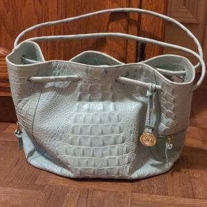 Brahmin light aqua croc shoulder/tote EUC